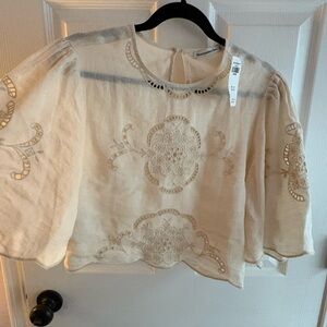Abercrombie & Fitch Cream Embellished Crop Blouse